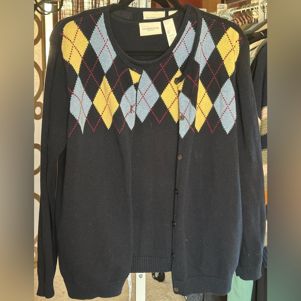 Liz Claiborne Argyle Twinset Sweater Set Preppy Academia